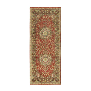2'6"x6'3" Rust and Brown, Antiqued Haji Jalili Design, Hand Knotted, All Wool, Plush Pile, Fine Weave, Natural Dyes, Runner Oriental Rug FWR394410