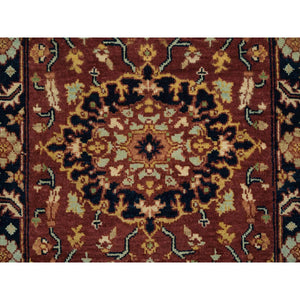 2'x3'3" Red & Midnight Blue, Soft Pile, Natural Dyes, Antiqued Sarouk Re-Creation, Densely Woven, Pure Wool, Hand Knotted, Oriental Rug FWR394464