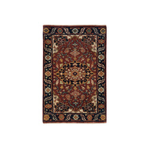 Load image into Gallery viewer, 2&#39;x3&#39;2&quot; Rust Red with Blue, Plush and Lush, Vegetable Dyes, Antiqued Sarouk Re-Creation, Densely Woven, Pure Wool, Hand Knotted, Oriental Rug FWR394470