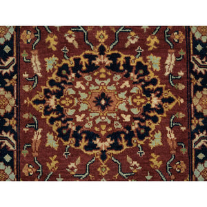 2'x3'2" Rust Red with Blue, Plush and Lush, Vegetable Dyes, Antiqued Sarouk Re-Creation, Densely Woven, Pure Wool, Hand Knotted, Oriental Rug FWR394470