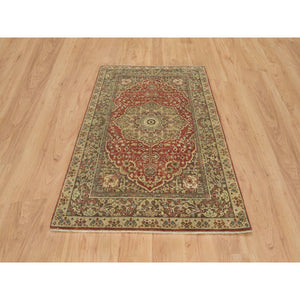 4'2"x6'1" Rust Red, All Wool, Plush Pile, Antiqued Haji Jalili Design, Fine Weave, Natural Dyes, Hand Knotted, Oriental Rug FWR394476