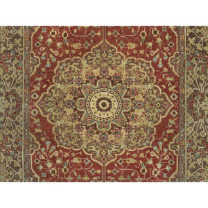 4'2"x6'1" Rust Red, All Wool, Plush Pile, Antiqued Haji Jalili Design, Fine Weave, Natural Dyes, Hand Knotted, Oriental Rug FWR394476