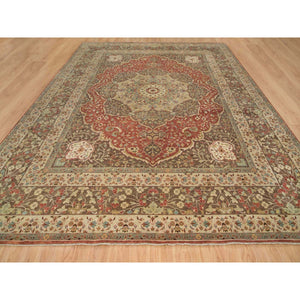 12'x15'2" Rust Red with Brown, Plush Pile, Fine Weave, Vegetable Dyes, Antiqued Haji Jalili Design, Hand Knotted, All Wool, Oversize Oriental Rug FWR394518