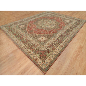 12'x15'2" Rust Red with Brown, Plush Pile, Fine Weave, Vegetable Dyes, Antiqued Haji Jalili Design, Hand Knotted, All Wool, Oversize Oriental Rug FWR394518