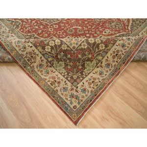 12'x15'2" Rust Red with Brown, Plush Pile, Fine Weave, Vegetable Dyes, Antiqued Haji Jalili Design, Hand Knotted, All Wool, Oversize Oriental Rug FWR394518
