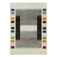 Load image into Gallery viewer, 8&#39;3&quot;x11&#39;4&quot; Photon White, Lori Buft Gabbeh with Small Animal and Human Figurines, Modern Striae Design, Thick and Plush Soft Pile, Organic Wool, Hand Knotted, Oriental Rug FWR394542