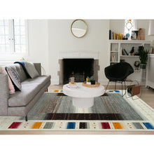 Load image into Gallery viewer, 8&#39;3&quot;x11&#39;4&quot; Photon White, Lori Buft Gabbeh with Small Animal and Human Figurines, Modern Striae Design, Thick and Plush Soft Pile, Organic Wool, Hand Knotted, Oriental Rug FWR394542