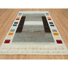 Load image into Gallery viewer, 8&#39;3&quot;x11&#39;4&quot; Photon White, Lori Buft Gabbeh with Small Animal and Human Figurines, Modern Striae Design, Thick and Plush Soft Pile, Organic Wool, Hand Knotted, Oriental Rug FWR394542