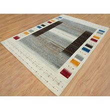Load image into Gallery viewer, 8&#39;3&quot;x11&#39;4&quot; Photon White, Lori Buft Gabbeh with Small Animal and Human Figurines, Modern Striae Design, Thick and Plush Soft Pile, Organic Wool, Hand Knotted, Oriental Rug FWR394542