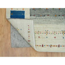 Load image into Gallery viewer, 8&#39;3&quot;x11&#39;4&quot; Photon White, Lori Buft Gabbeh with Small Animal and Human Figurines, Modern Striae Design, Thick and Plush Soft Pile, Organic Wool, Hand Knotted, Oriental Rug FWR394542