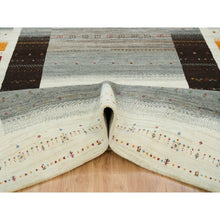 Load image into Gallery viewer, 8&#39;3&quot;x11&#39;4&quot; Photon White, Lori Buft Gabbeh with Small Animal and Human Figurines, Modern Striae Design, Thick and Plush Soft Pile, Organic Wool, Hand Knotted, Oriental Rug FWR394542