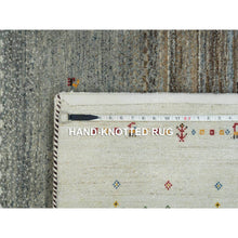 Load image into Gallery viewer, 8&#39;3&quot;x11&#39;4&quot; Photon White, Lori Buft Gabbeh with Small Animal and Human Figurines, Modern Striae Design, Thick and Plush Soft Pile, Organic Wool, Hand Knotted, Oriental Rug FWR394542