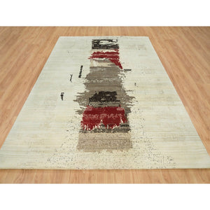 8'3"x11'3" Parchment White, Hand Knotted, Lori Buft Gabbeh, Avant Garde Design, Thick and Plush Soft Pile, 100 Percent Wool, Oriental Rug FWR394578