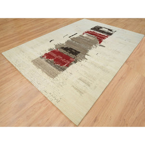 9'6"x13'4" Parchment White, Avant Garde Design, Hand Knotted, Lori Buft Gabbeh, Thick and Plush, Organic Wool, Oriental Rug FWR394626