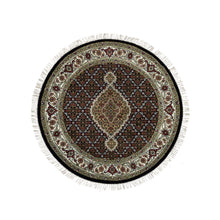 Load image into Gallery viewer, 3&#39;3&quot;x3&#39;3&quot; Obsidian Black, Tabriz Mahi with Fish Medallion Design, 175 KPSI, Hand Knotted, Pure Wool, Unique Round Oriental Rug FWR394698