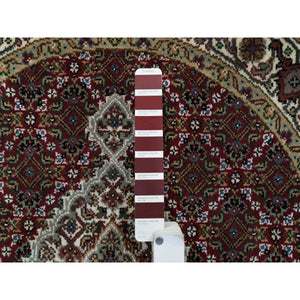 3'4"x3'4" Mahogany Red with Porcelain Ivory, Tabriz Mahi with Fish Medallion Design, Hand Knotted, 175 KPSI, Pure Wool, Round Oriental Rug FWR394710