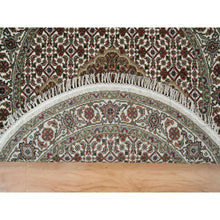 Load image into Gallery viewer, 3&#39;4&quot;x3&#39;4&quot; Porcelain White, 175 KPSI, Pure Wool, Tabriz Mahi with Fish Medallion Design, Hand Knotted, Round Oriental Rug FWR394722