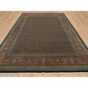 12'x15'3" Sable Black, Herati with All Over Fish Design, Dense Weave, 250 KPSI, Pure Wool, Hand Knotted, Oversized Oriental Rug FWR394746