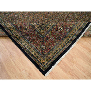 12'x15'3" Sable Black, Herati with All Over Fish Design, Dense Weave, 250 KPSI, Pure Wool, Hand Knotted, Oversized Oriental Rug FWR394746