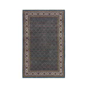 5'x8'1" Aegean Blue, 175 KPSI, 100% Wool, Mahi All Over Fish with Criss Cross Design, Hand Knotted, Oriental Rug FWR394770