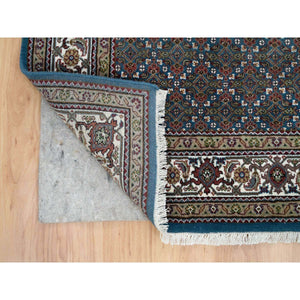 5'x8'1" Aegean Blue, 175 KPSI, 100% Wool, Mahi All Over Fish with Criss Cross Design, Hand Knotted, Oriental Rug FWR394770