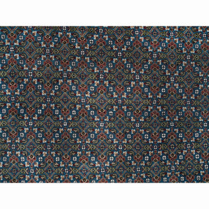 5'x8'1" Aegean Blue, 175 KPSI, 100% Wool, Mahi All Over Fish with Criss Cross Design, Hand Knotted, Oriental Rug FWR394770