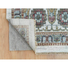 Load image into Gallery viewer, 14&#39;x14&#39; Smoky White, Shiraz Reimagined, Thick and Plush, Unique Flower Rosettes Border Design, Hand Knotted, Vegetable Dyes, Pure Wool, Square Sustainable Oriental Rug FWR394914