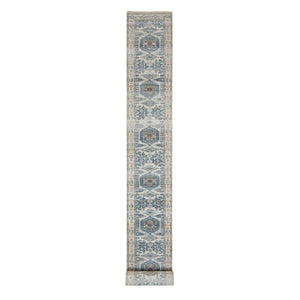 2'7"x24'1" Merino Ivory with Soft Tones, Hand Knotted Reimagined Persian Viss Design, Vegetable Dyes, Organic Wool, XL Runner Oriental Rug FWR394944