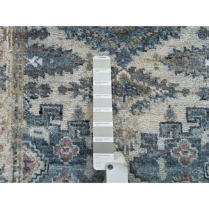 2'7"x24'1" Merino Ivory with Soft Tones, Hand Knotted Reimagined Persian Viss Design, Vegetable Dyes, Organic Wool, XL Runner Oriental Rug FWR394944