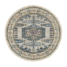 Load image into Gallery viewer, 5&#39;x5&#39; Old Lace Ivory, Soft &amp; Vibrant Pile, Hand Knotted, Tone on Tone, Vegetable Dyes, Reimagined Persian Viss Design, Soft Wool, Round, Oriental Rug FWR394950