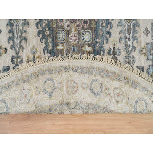5'x5' Old Lace Ivory, Soft & Vibrant Pile, Hand Knotted, Tone on Tone, Vegetable Dyes, Reimagined Persian Viss Design, Soft Wool, Round, Oriental Rug FWR394950