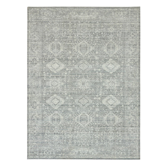 9'x12' Cloudy Gray, Karajeh Persian Design, 100% Wool, Hand Loomed, Oriental Rug FWR395004