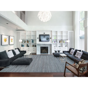 12'x15' Arsenic Gray, Soft and Vibrant Pile, Pure Wool Hand Loomed, Modern Striae Design, Oversized Oriental Rug FWR395016