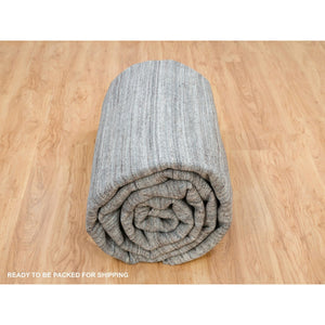 12'x15' Arsenic Gray, Soft and Vibrant Pile, Pure Wool Hand Loomed, Modern Striae Design, Oversized Oriental Rug FWR395016