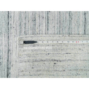 2'6"x15'9" Ash Gray, Organic Wool, Modern Striae Design, Tone on tone, Soft Pile, Hand Loomed, XL Runner Oriental Rug FWR395034