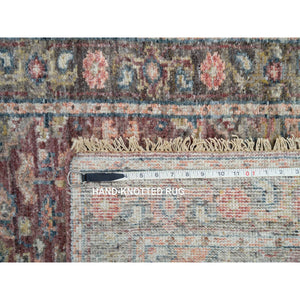 2'6"x11'9" Rosewood Red with Gainsboro, Heriz Revival, Extra Soft Wool, Soft and Vibrant Pile, Hand Knotted, Runner Oriental Rug FWR395094