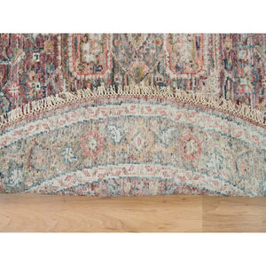 6'x6' Sangria Red, Natural Dyes, Hand Knotted, Pure Wool, Heriz Revival, Plush and Lush Pile, Round Oriental Rug FWR395160