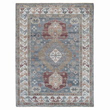 Load image into Gallery viewer, 9&#39;1&quot;x12&#39;2&quot; Oxford Gray, Heriz Revival with Today&#39;s Colors, Geometric Anchored Medallions with Serrated Leaf Design, Hand Knotted, Pure Wool, Thick and Plush, Oriental Rug FWR395178