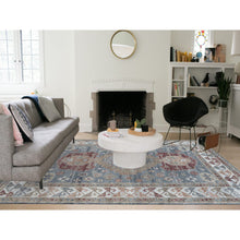 Load image into Gallery viewer, 9&#39;1&quot;x12&#39;2&quot; Oxford Gray, Heriz Revival with Today&#39;s Colors, Geometric Anchored Medallions with Serrated Leaf Design, Hand Knotted, Pure Wool, Thick and Plush, Oriental Rug FWR395178