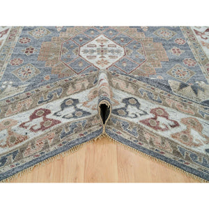 9'1"x12'2" Oxford Gray, Heriz Revival with Today's Colors, Geometric Anchored Medallions with Serrated Leaf Design, Hand Knotted, Pure Wool, Thick and Plush, Oriental Rug FWR395178