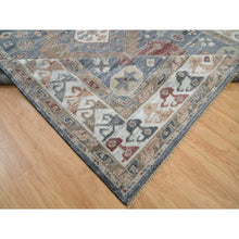 Load image into Gallery viewer, 9&#39;1&quot;x12&#39;2&quot; Oxford Gray, Heriz Revival with Today&#39;s Colors, Geometric Anchored Medallions with Serrated Leaf Design, Hand Knotted, Pure Wool, Thick and Plush, Oriental Rug FWR395178