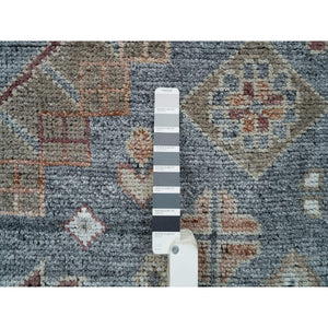 9'1"x12'2" Oxford Gray, Heriz Revival with Today's Colors, Geometric Anchored Medallions with Serrated Leaf Design, Hand Knotted, Pure Wool, Thick and Plush, Oriental Rug FWR395178