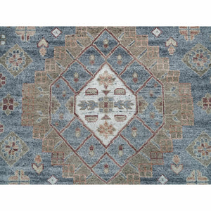 9'1"x12'2" Oxford Gray, Heriz Revival with Today's Colors, Geometric Anchored Medallions with Serrated Leaf Design, Hand Knotted, Pure Wool, Thick and Plush, Oriental Rug FWR395178