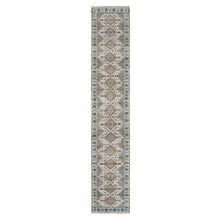 Load image into Gallery viewer, 2&#39;6&quot;x14&#39;1&quot; Swan White, Hand Knotted, All Wool, Shiraz Reimagined Unique Flower Rosettes Border Design, Soft and vibrant Pile, XL Runner, Vegetable Dye, Sustainable, Oriental Rug FWR395190