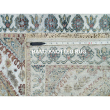 Load image into Gallery viewer, 2&#39;6&quot;x14&#39;1&quot; Swan White, Hand Knotted, All Wool, Shiraz Reimagined Unique Flower Rosettes Border Design, Soft and vibrant Pile, XL Runner, Vegetable Dye, Sustainable, Oriental Rug FWR395190