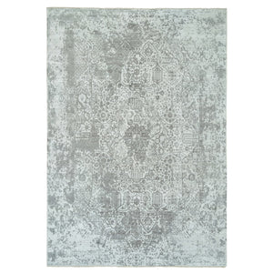 12'1"x17'10" Chrome with Battleship Gray, Broken Persian Design, Hand Knotted, Wool and Silk, Oversized Oriental Rug FWR395250