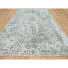 Load image into Gallery viewer, 12&#39;1&quot;x17&#39;10&quot; Chrome with Battleship Gray, Broken Persian Design, Hand Knotted, Wool and Silk, Oversized Oriental Rug FWR395250