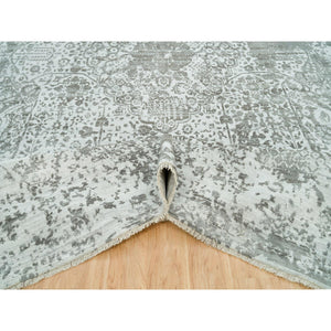 12'1"x17'10" Chrome with Battleship Gray, Broken Persian Design, Hand Knotted, Wool and Silk, Oversized Oriental Rug FWR395250