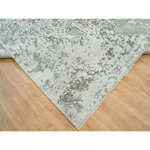 Load image into Gallery viewer, 12&#39;1&quot;x17&#39;10&quot; Chrome with Battleship Gray, Broken Persian Design, Hand Knotted, Wool and Silk, Oversized Oriental Rug FWR395250