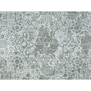 12'1"x17'10" Chrome with Battleship Gray, Broken Persian Design, Hand Knotted, Wool and Silk, Oversized Oriental Rug FWR395250